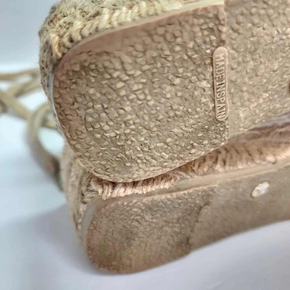 J. JILL Cream Suede Leather Espadrille Small Wedge Heel Shoe Lace Wrap 6